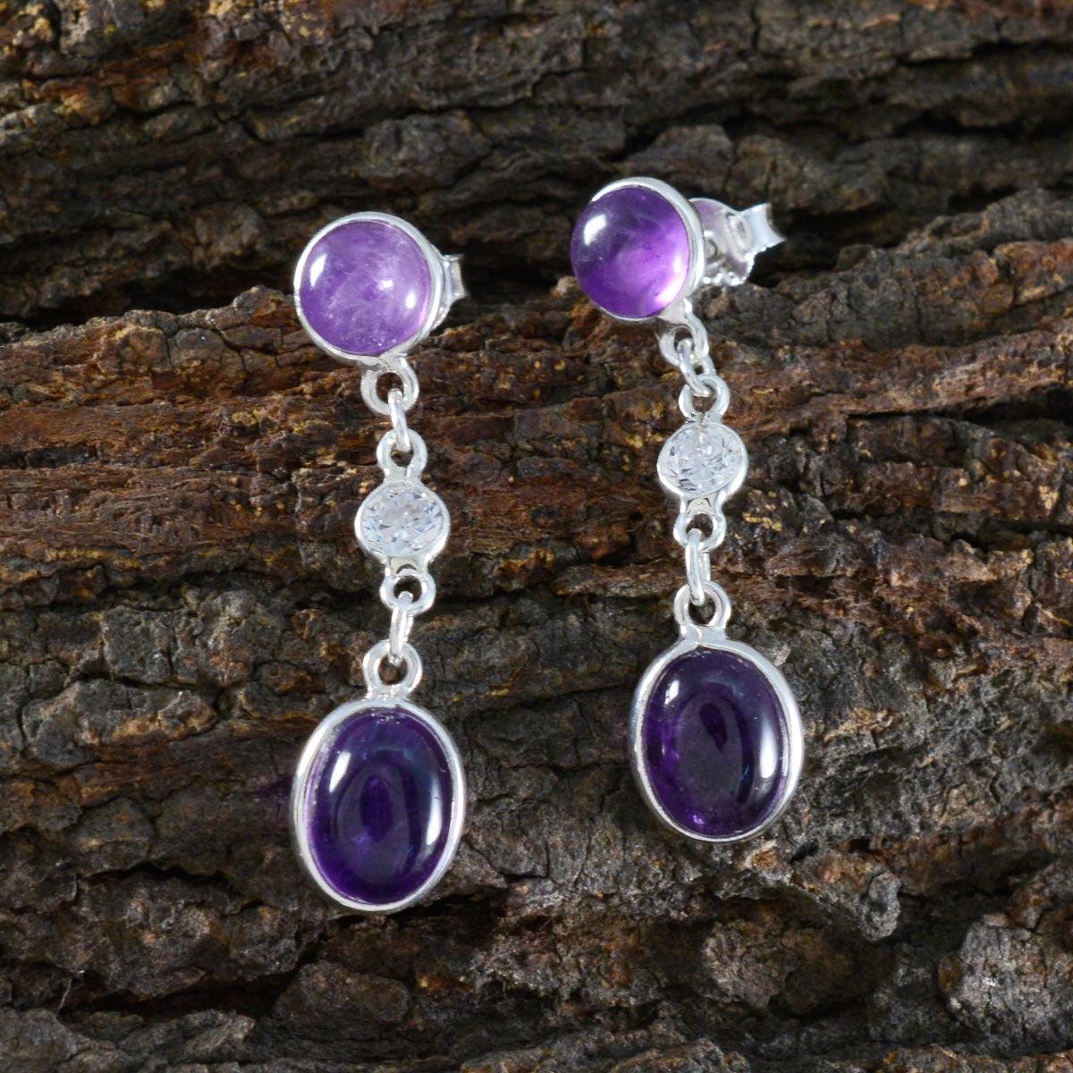 Amethyst-Mexican-Ling-multiple-stud-Purple-Silver-Earring