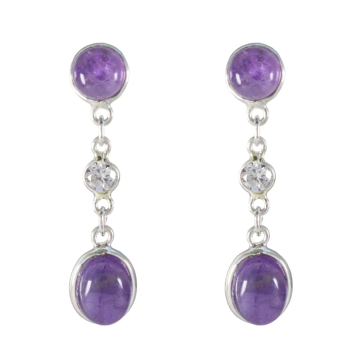 Amethyst-Mexican-Ling-multiple-stud-Purple-Silver-Earring Главное изображение товара