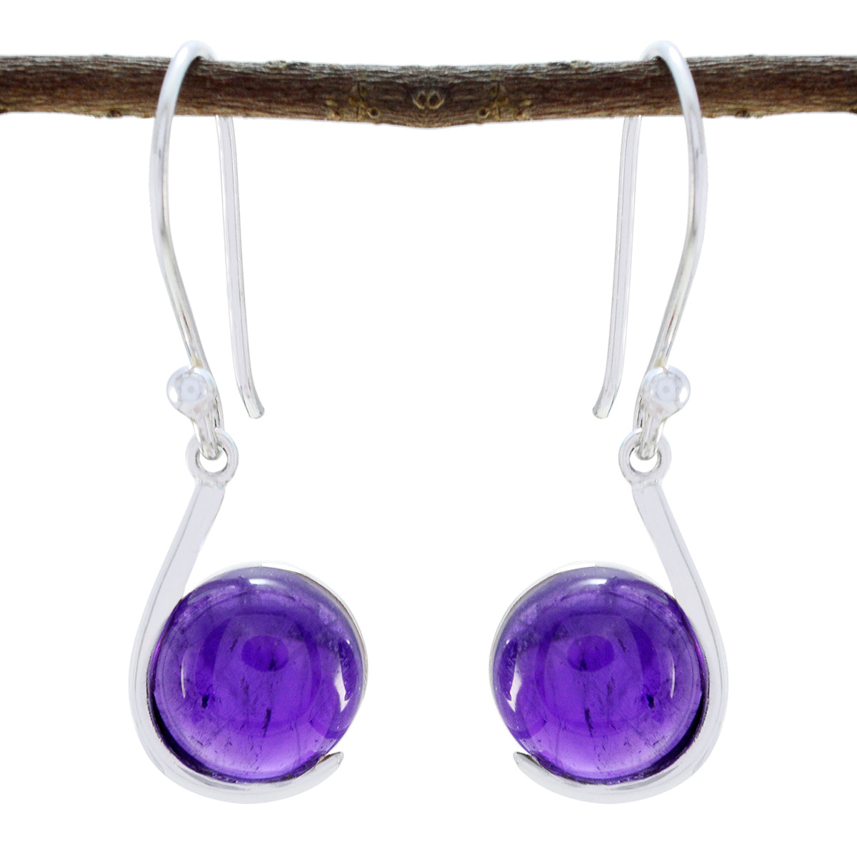 Amethyst-French-Ángeles-Solitaire-Dangle-Purple-Silver-Earring Image principale du produit