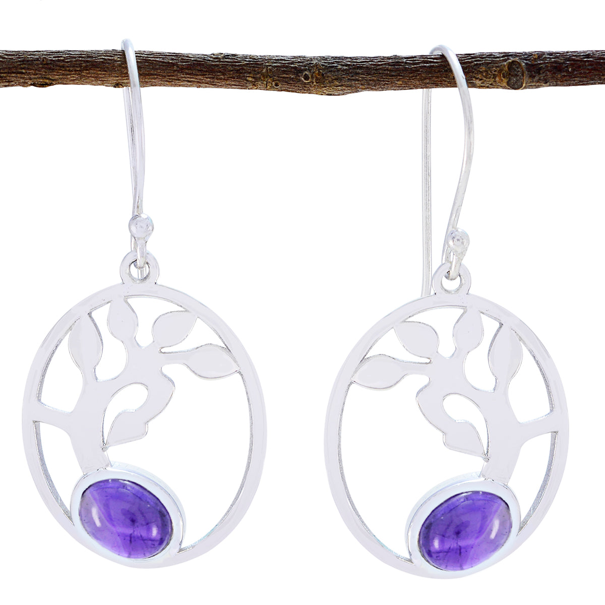 Amethyst-Korean-Lily-Solitaire-Dangle-Purple-925-Sterling-Silver-Earring Imagen principal del producto