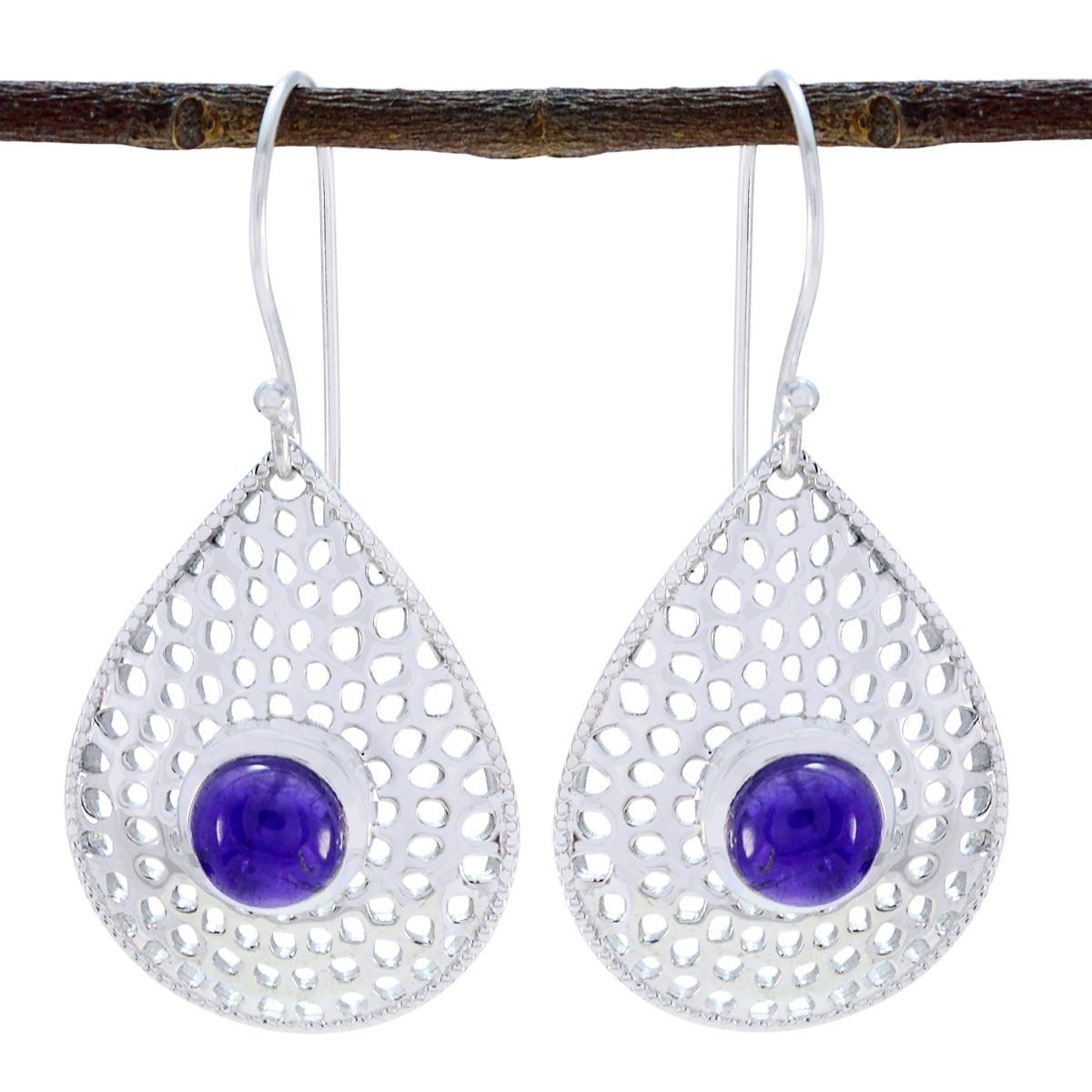 Amethyst-African-Bianca-Solitaire-Dangle-Purple-Silver-Earring Image principale du produit