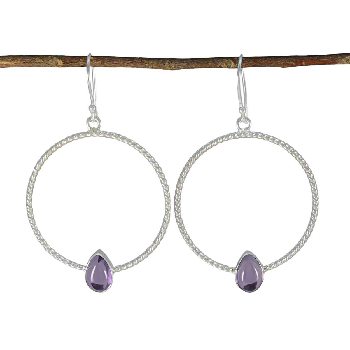 Amethyst-Italian-Sakura-Solitaire-Dangle-Purple-925-Silver-Earring Immagine principale del prodotto