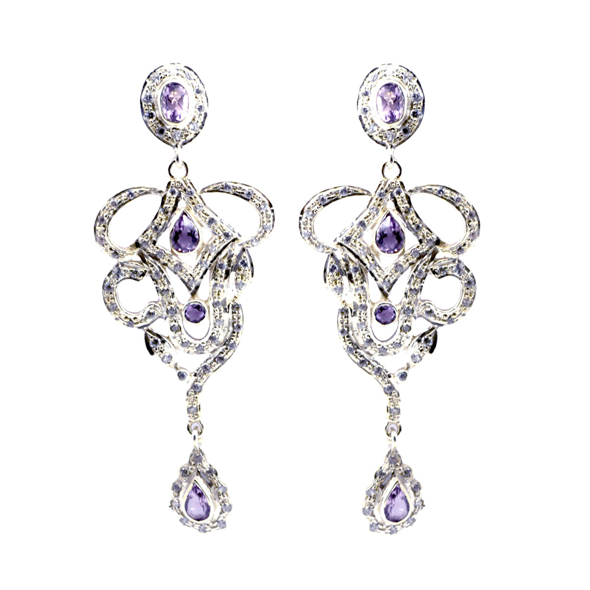 Amethyst-Indian-Lakshmi-multiple-Stud-Purple-925-Sterling-Silver-Earring Main image