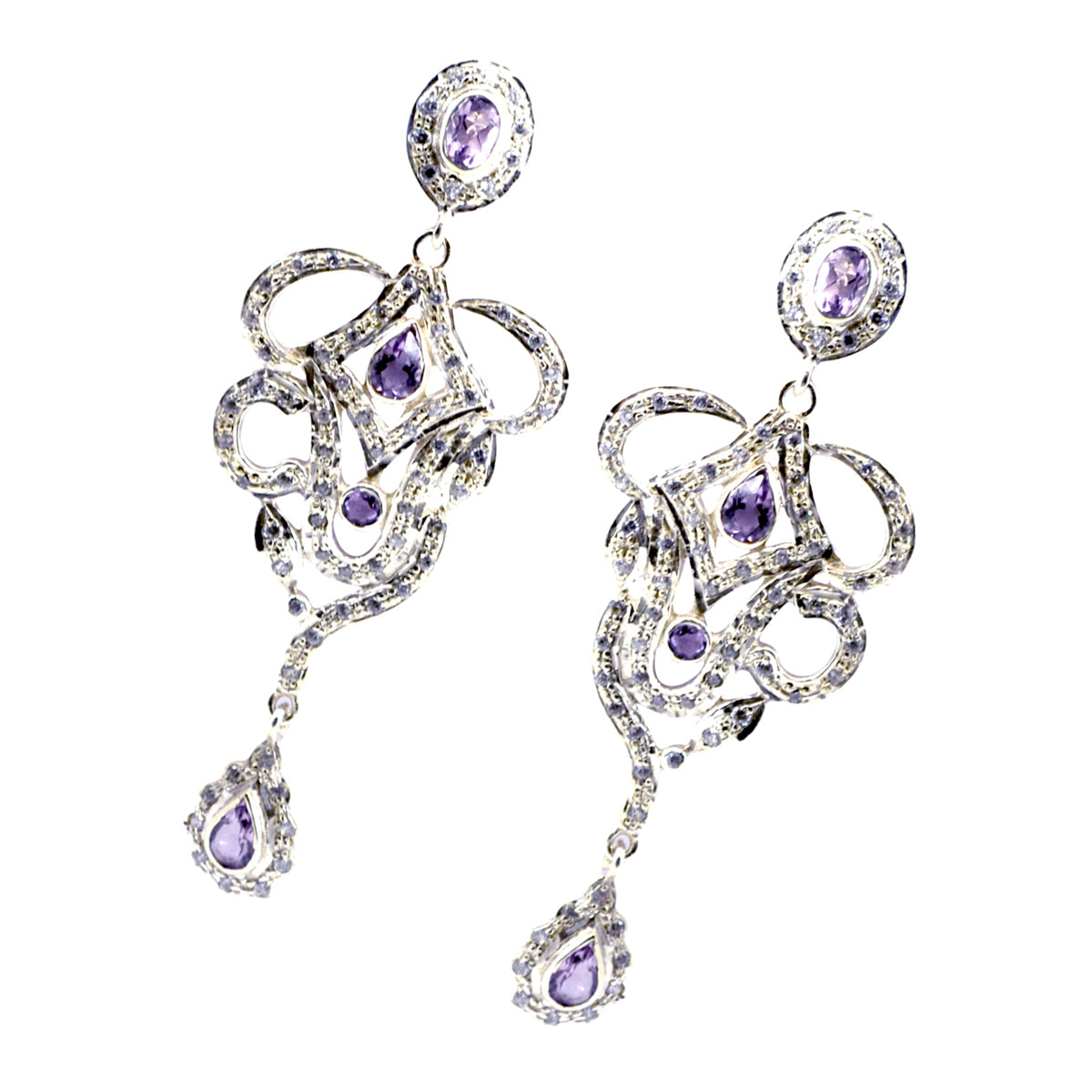 Amethyst Indian Lakshmi multiple Stud Purple 925 Sterling Silver Earring Secondary image