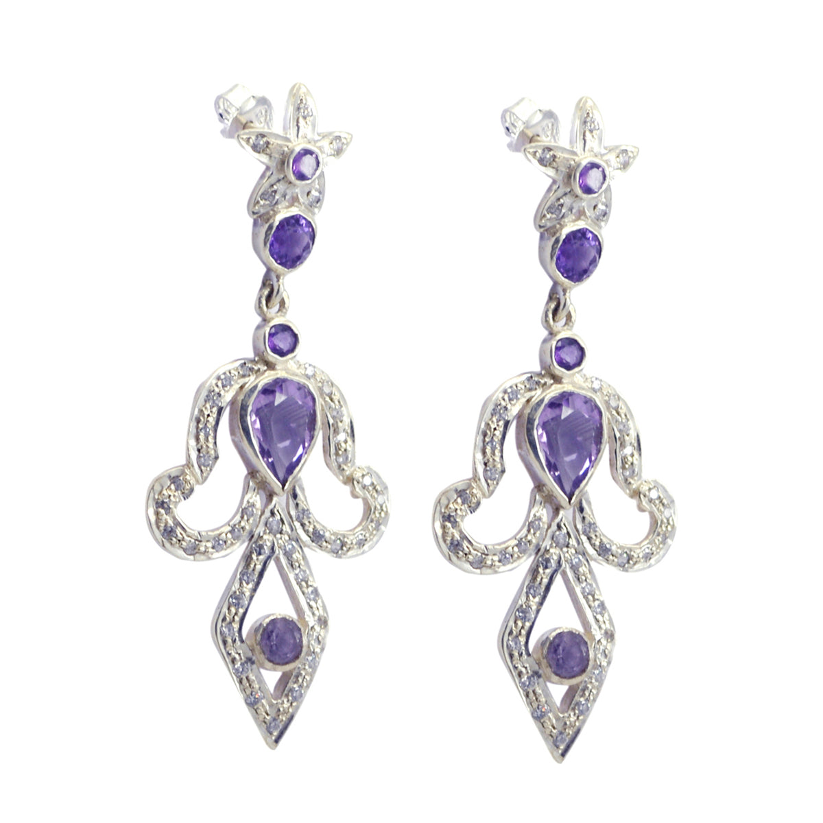 Amethyst-Indian-Maria-multiple-Stud-Purple-Sterling-Silver-Earring Main image