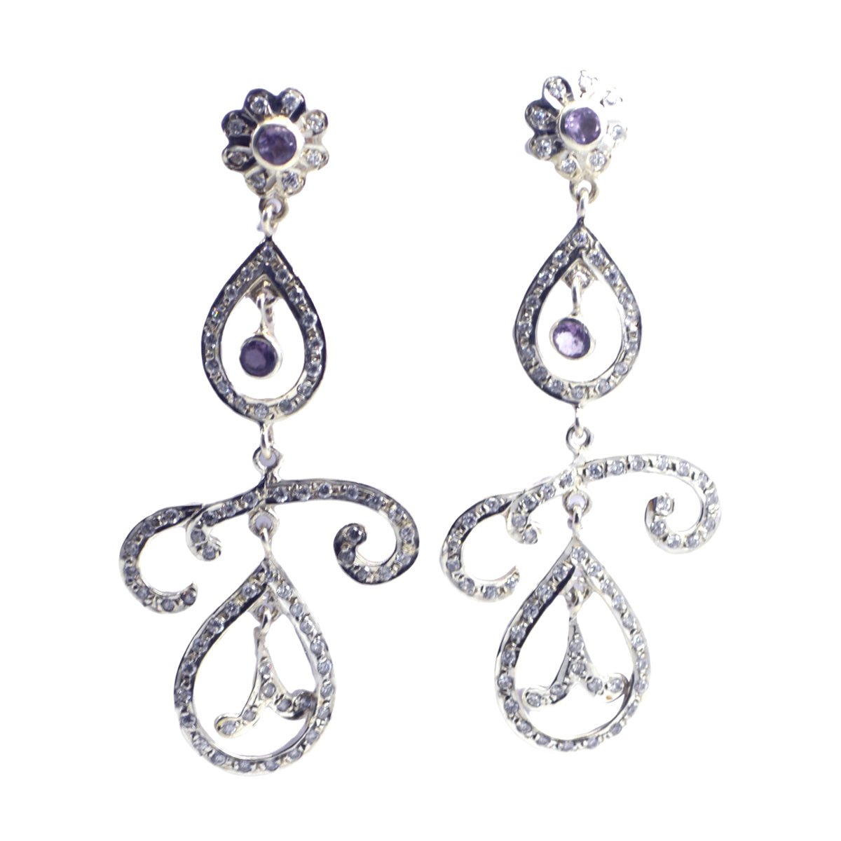 Amethyst-Indian-Nisa-multiple-Dangle-Purple-925-Silver-Earring メイン画像