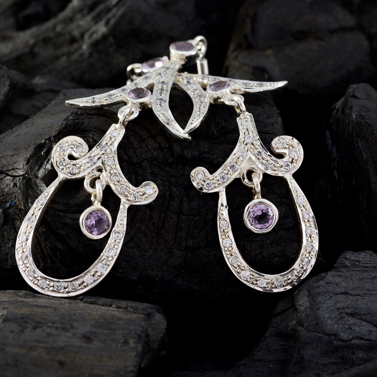 Amethyst-Indian-Siti-multiple-Stud-Purple-925-Sterling-Silver-Earring