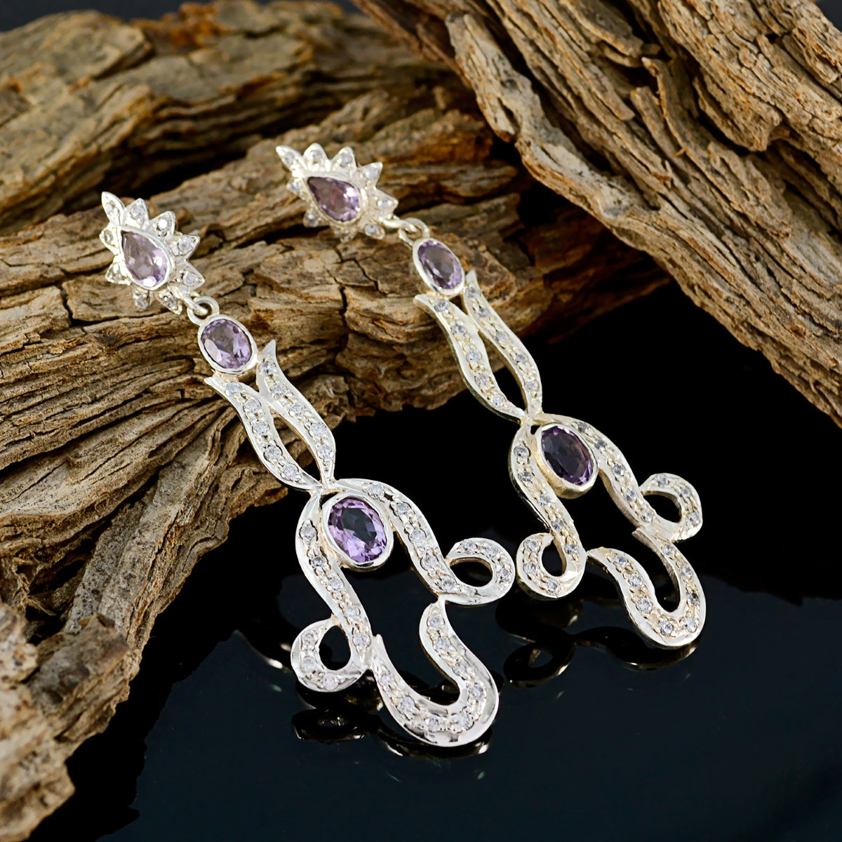 Amethyst-Indian-Aisha-multiple-Stud-Purple-Silver-Earring