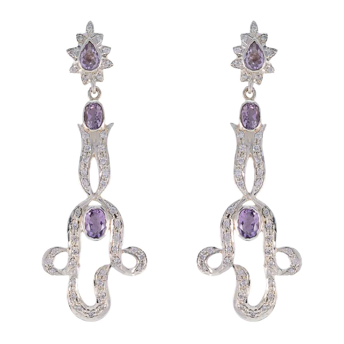 Amethyst-Indian-Aisha-multiple-Stud-Purple-Silver-Earring Main image