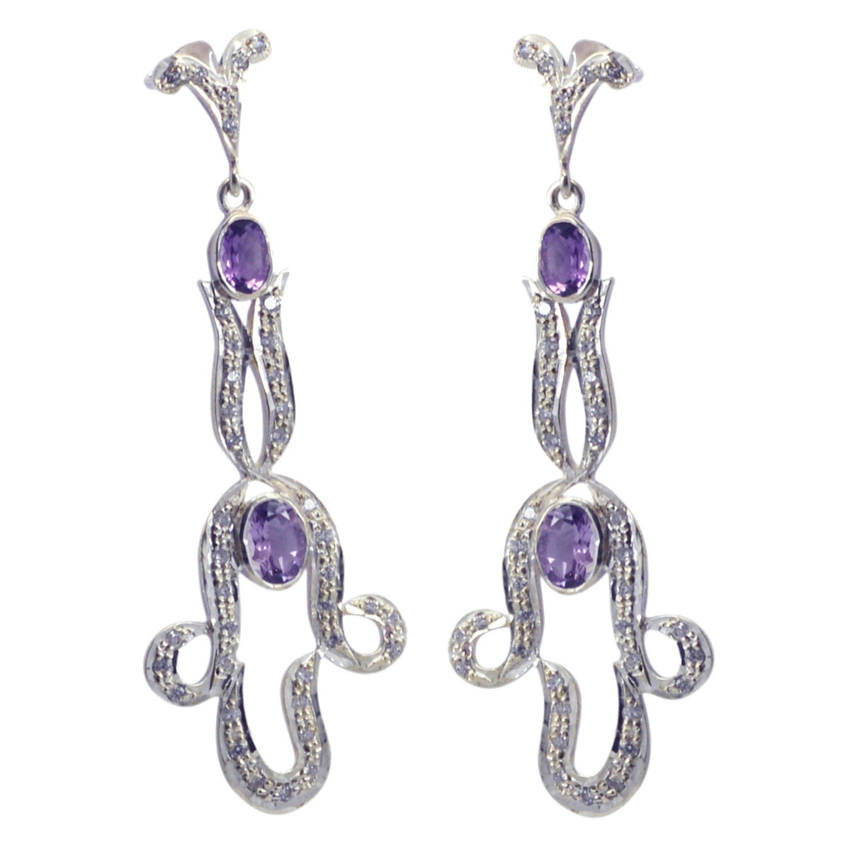 Amethyst-Indian-Aisha-multiple-Stud-Purple-Silver-Earring