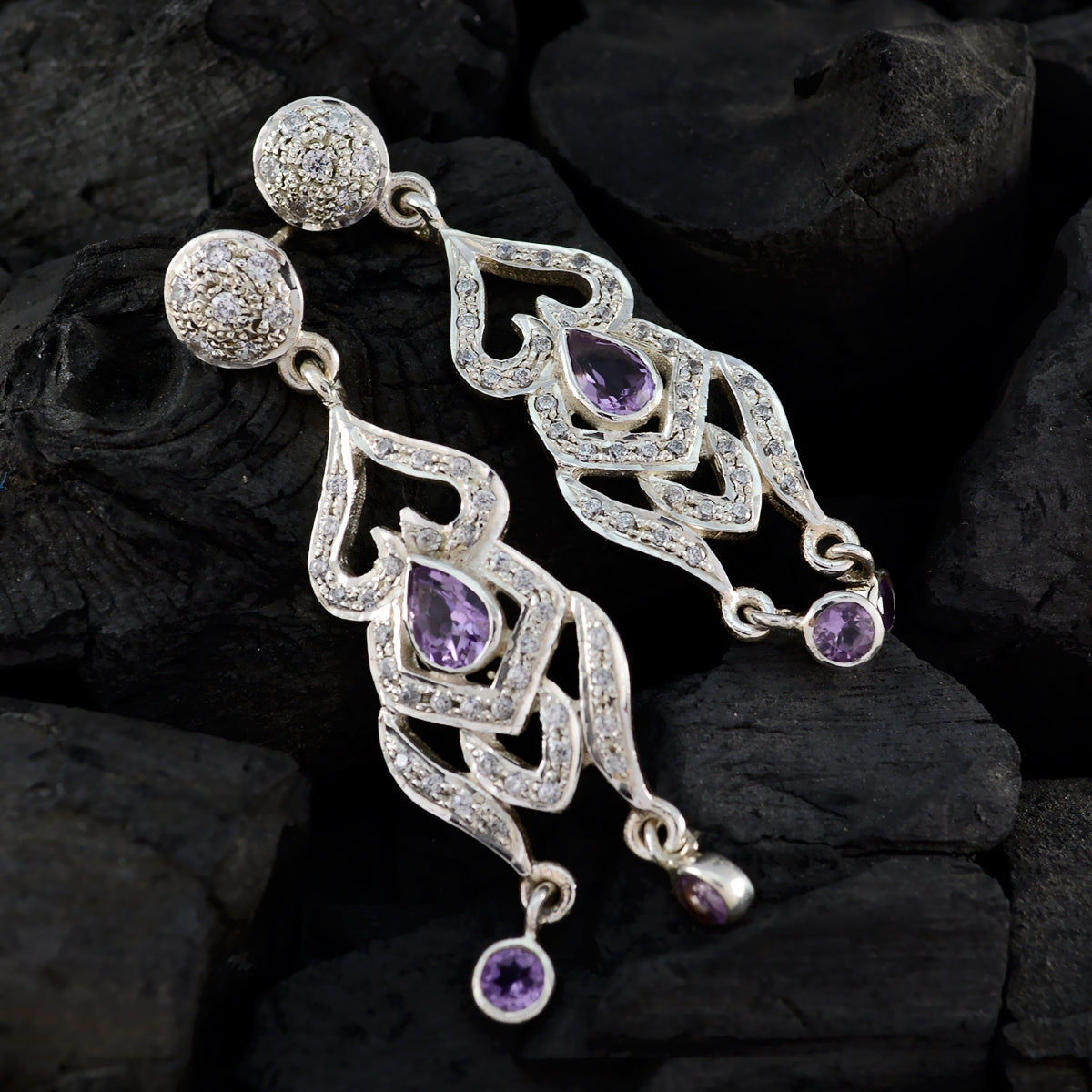 Amethyst-Indian-Putri-multiple-Stud-Purple-Sterling-Silver-Earring