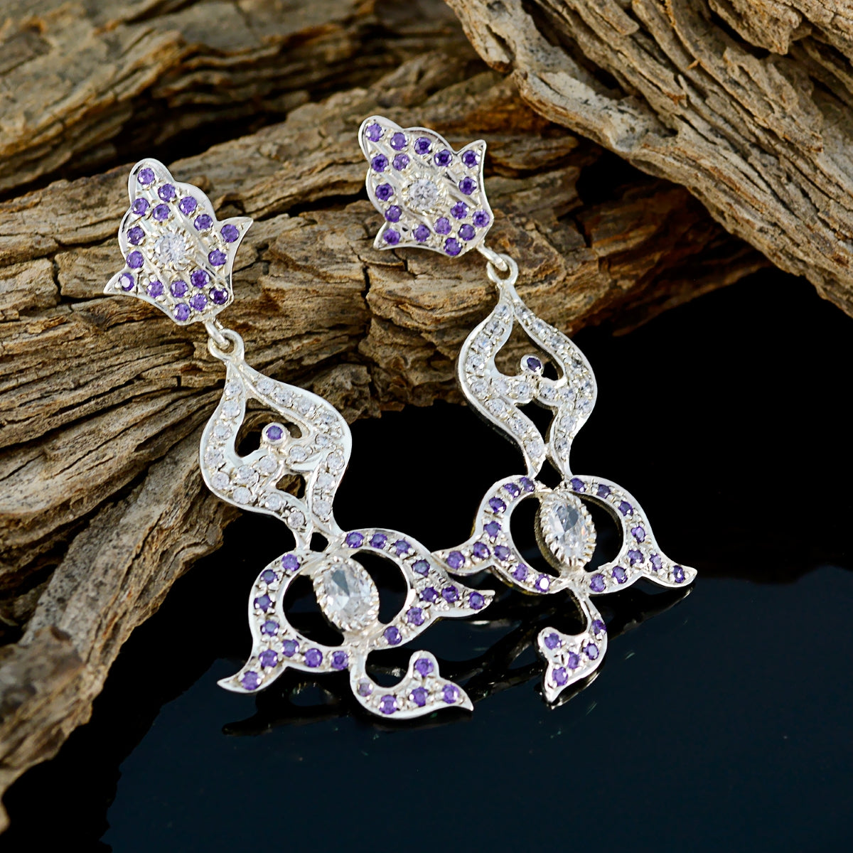 Amethyst-Indian-Saanvi-multiple-Stud-Purple-Silver-Earring