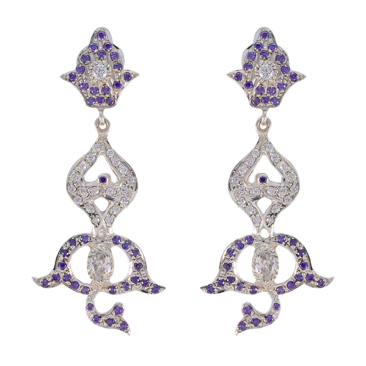 Amethyst-Indian-Saanvi-multiple-Stud-Purple-Silver-Earring