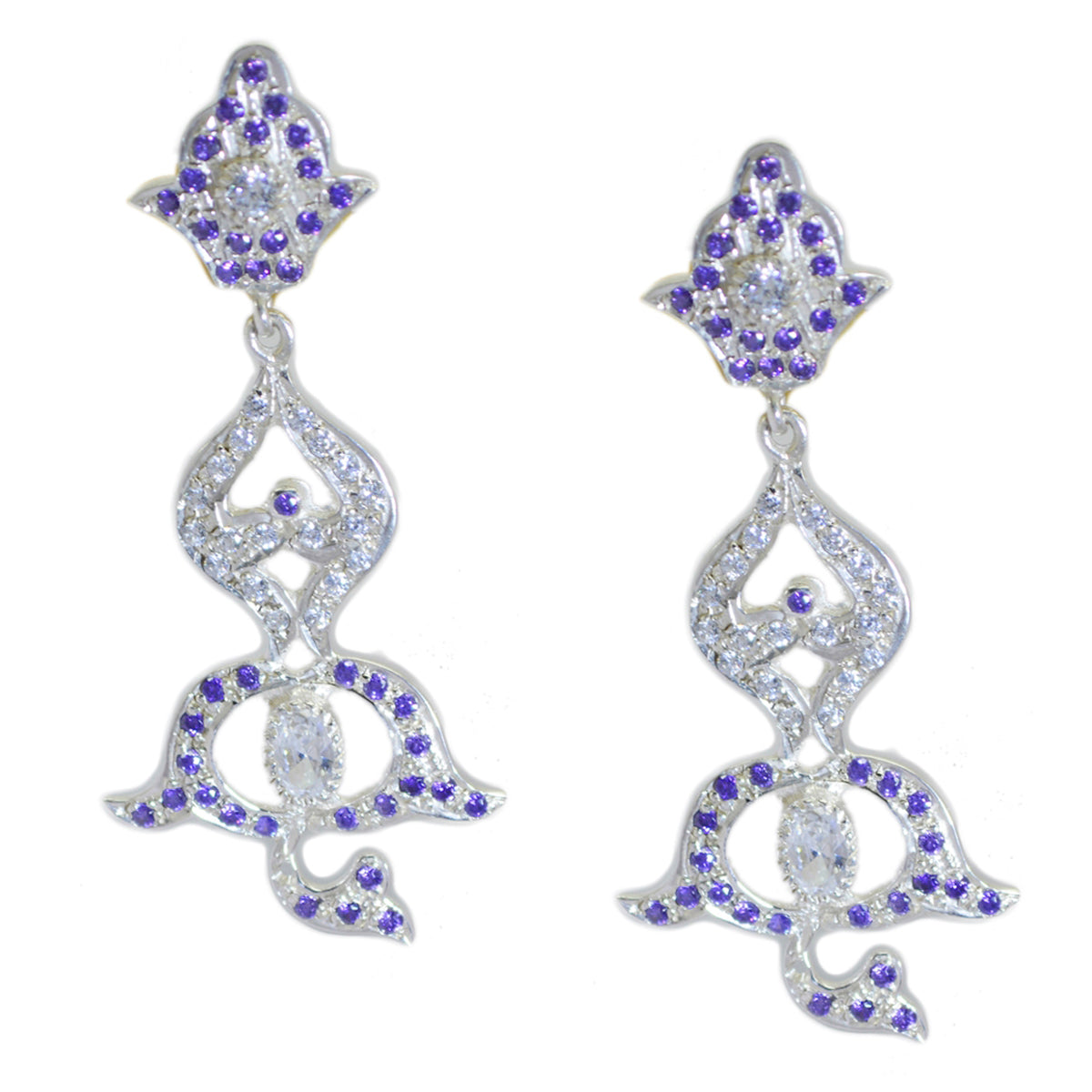 Amethyst-Indian-Saanvi-multiple-Stud-Purple-Silver-Earring