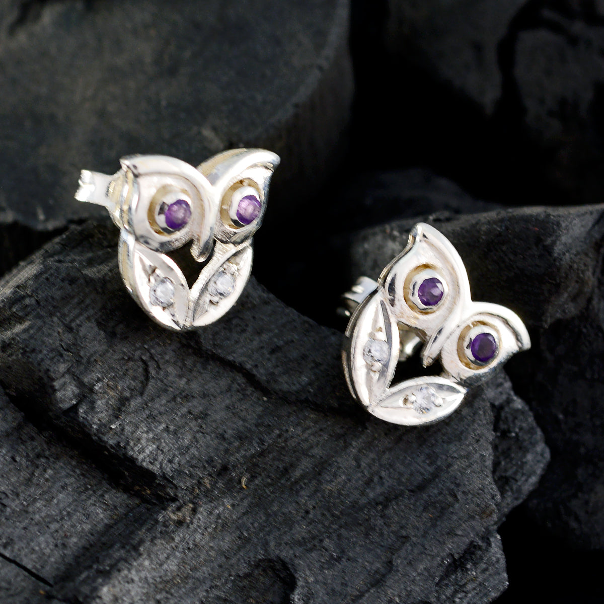 Amethyst-Korean-Genesis-multiple-Stud-Purple-92.5-Silver-Earring
