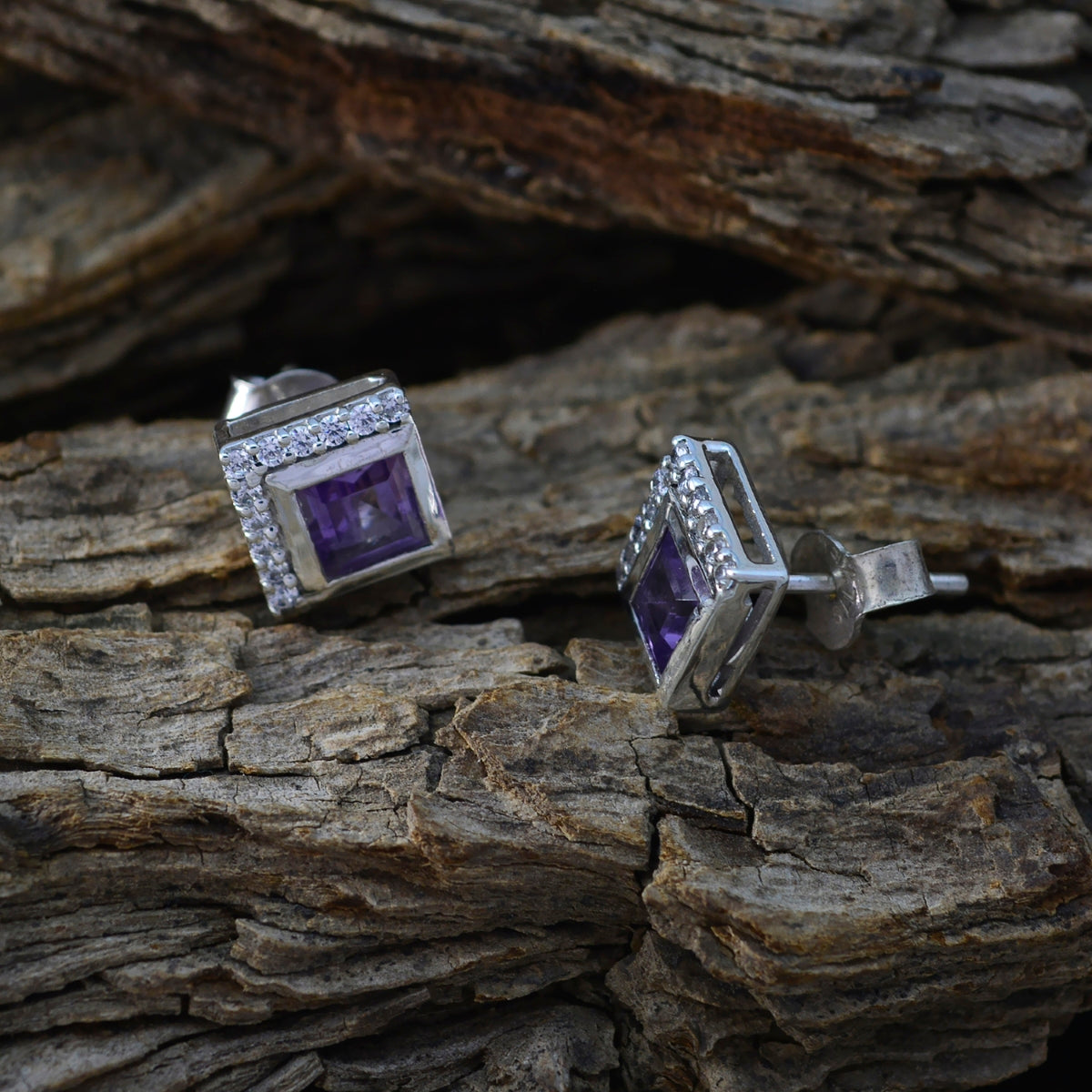 Amethyst-Korean-Lorena-multiple-Stud-Purple-Silver-Earring