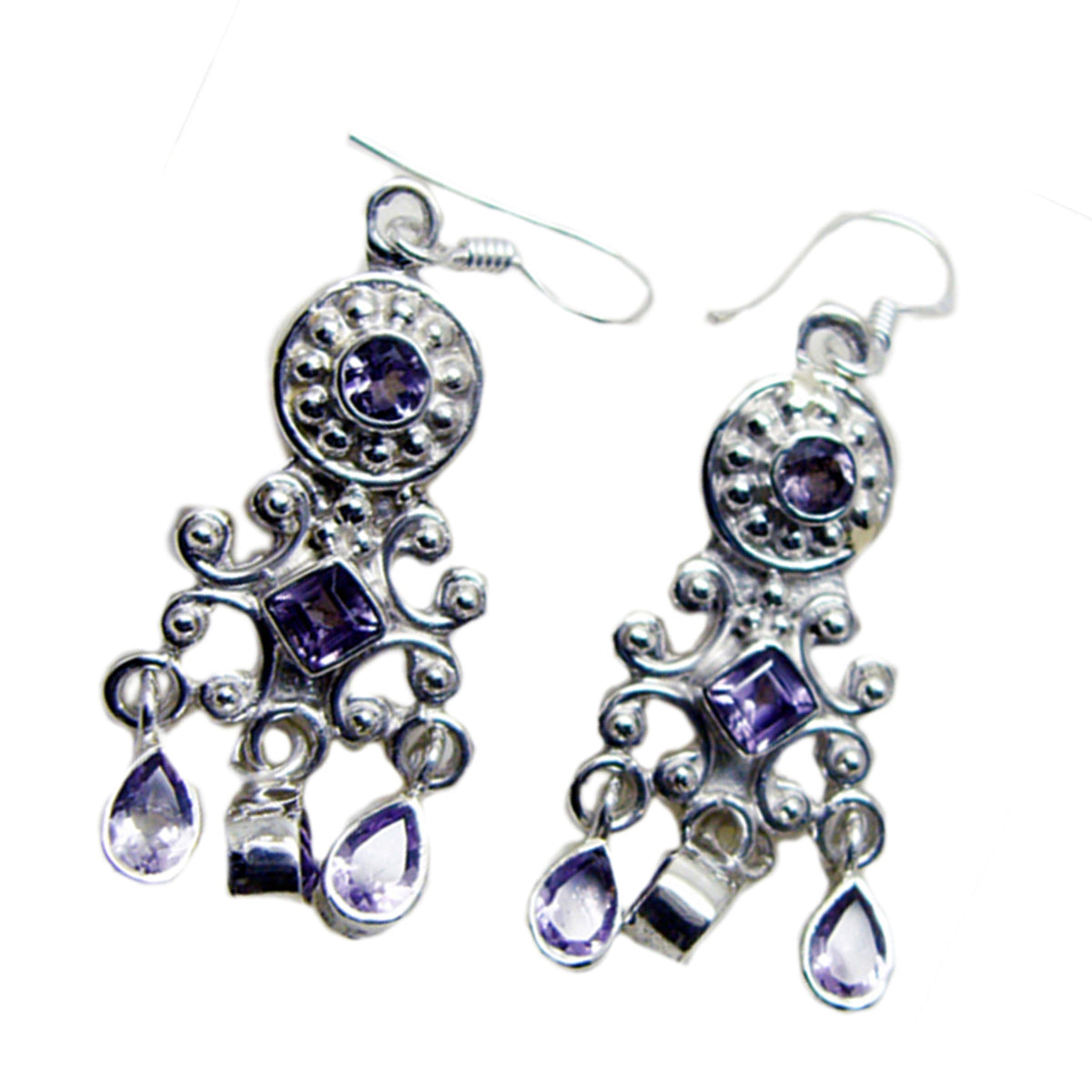 Boucles d'oreilles pendantes multiples en argent sterling violet avec améthyste marocaine Image secondaire du produit