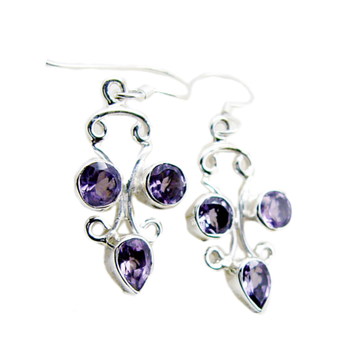 Amethyst-Korean-Rosa-multiple-Dangle-Purple-92.5-Silver-Earring Imagen principal del producto