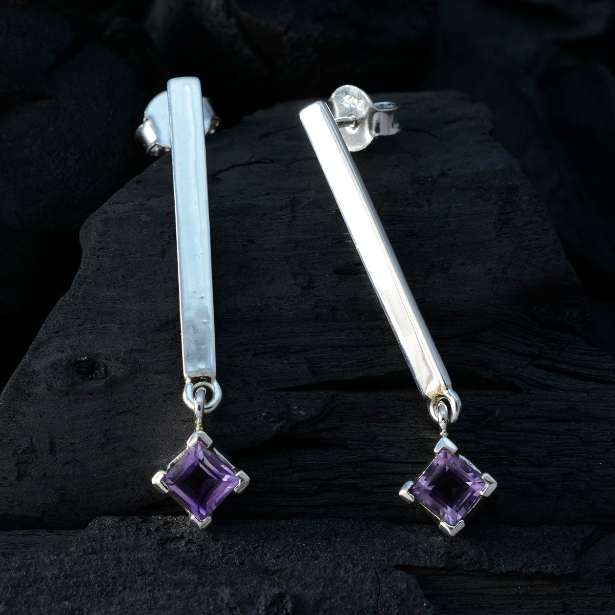 Amethyst Turkish Mila Solitaire Stud Purple Sterling Silver Earring Второстепенное изображение товара