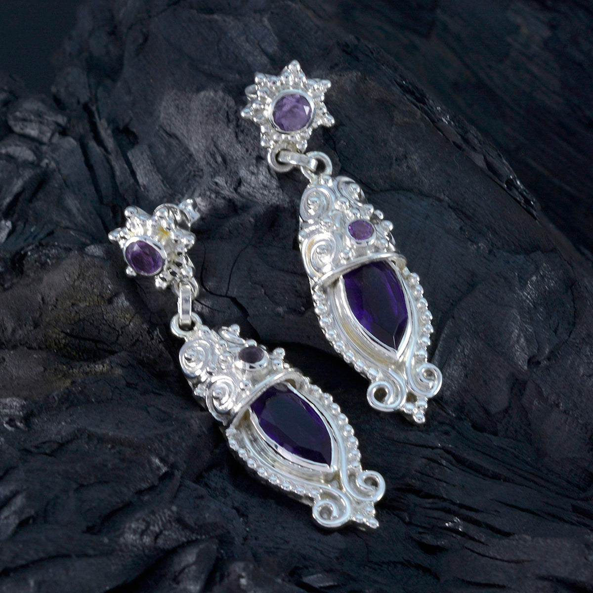 Amethyst-Italian-Natalie-Trilogy-Stud-Purple-92.5-Silver-Earring