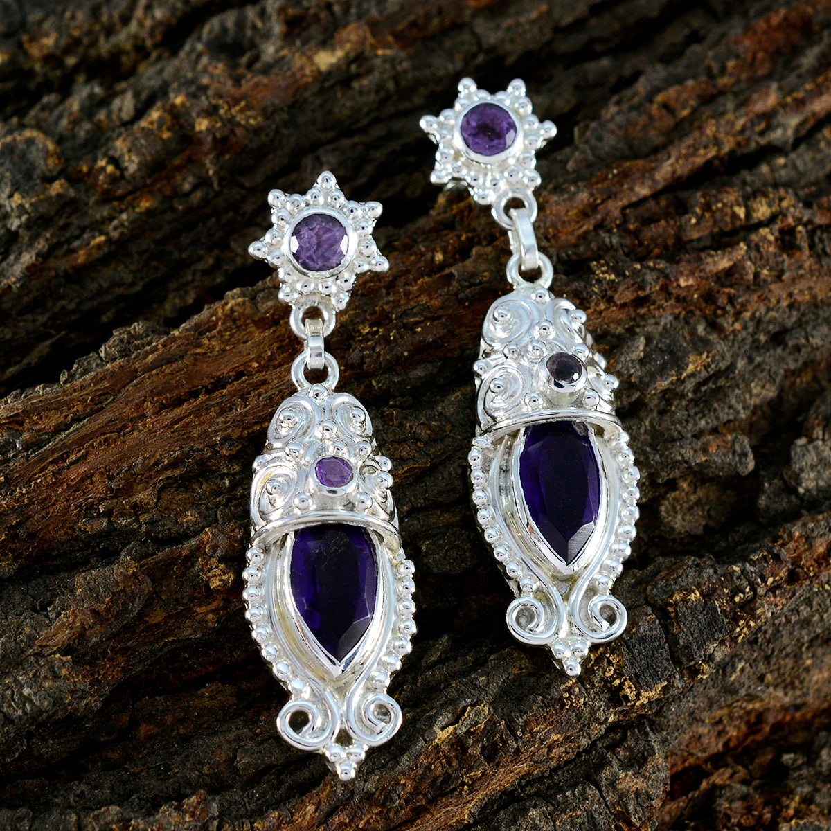 Amethyst-Italian-Natalie-Trilogy-Stud-Purple-92.5-Silver-Earring