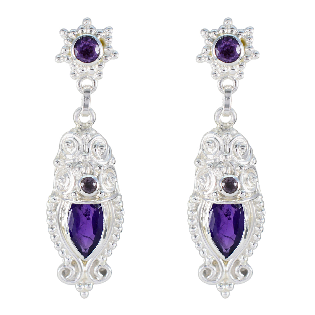 Amethyst-Italian-Natalie-Trilogy-Stud-Purple-92.5-Silver-Earring メイン画像