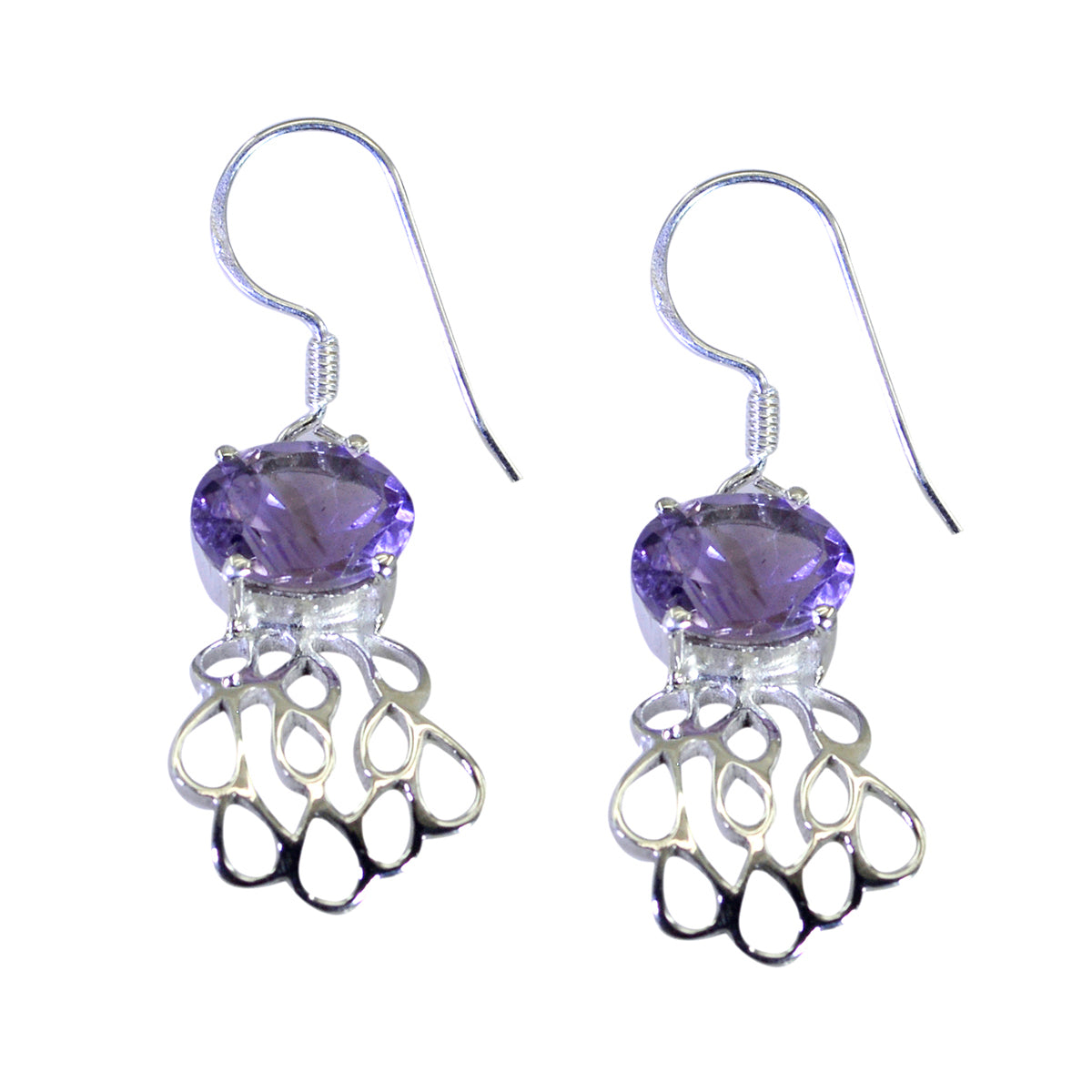 Amethyst-Japanese-Stella-Solitaire-Dangle-Purple-92.5-Silver-Earring メイン画像