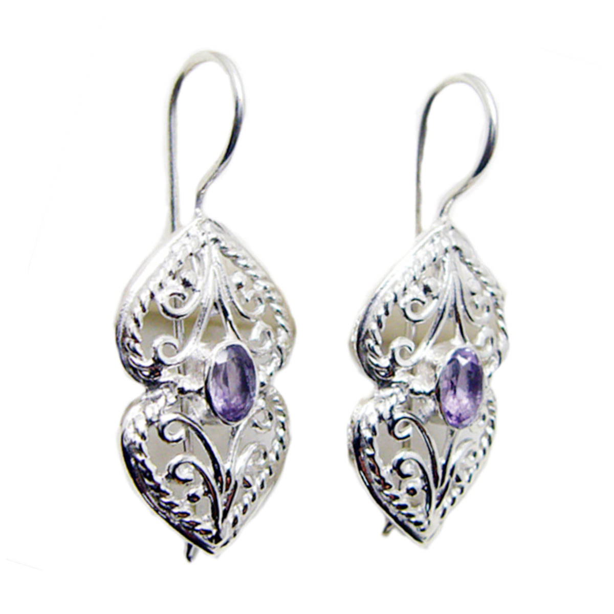 Amethyst Mexikanischer Violetter Solitär Ohrring aus lila Sterlingsilber Zweitbild