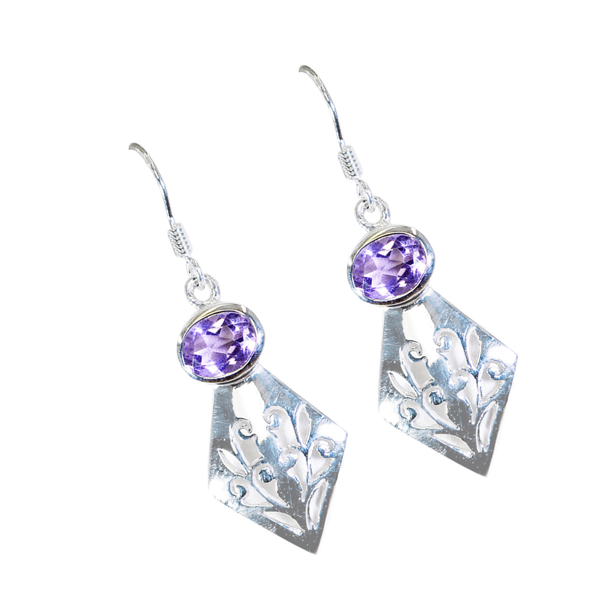 Boucle d'oreille pendante solitaire en argent violet et améthyste French Grace Image secondaire du produit
