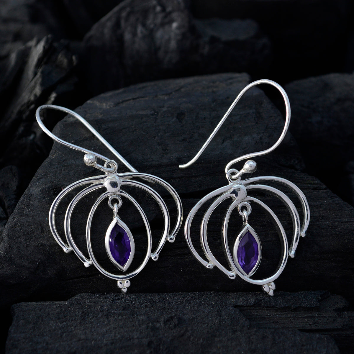 Amethyst Ägyptische Haselnuss Solitär Ohrhänger Lila Silber Zweitbild