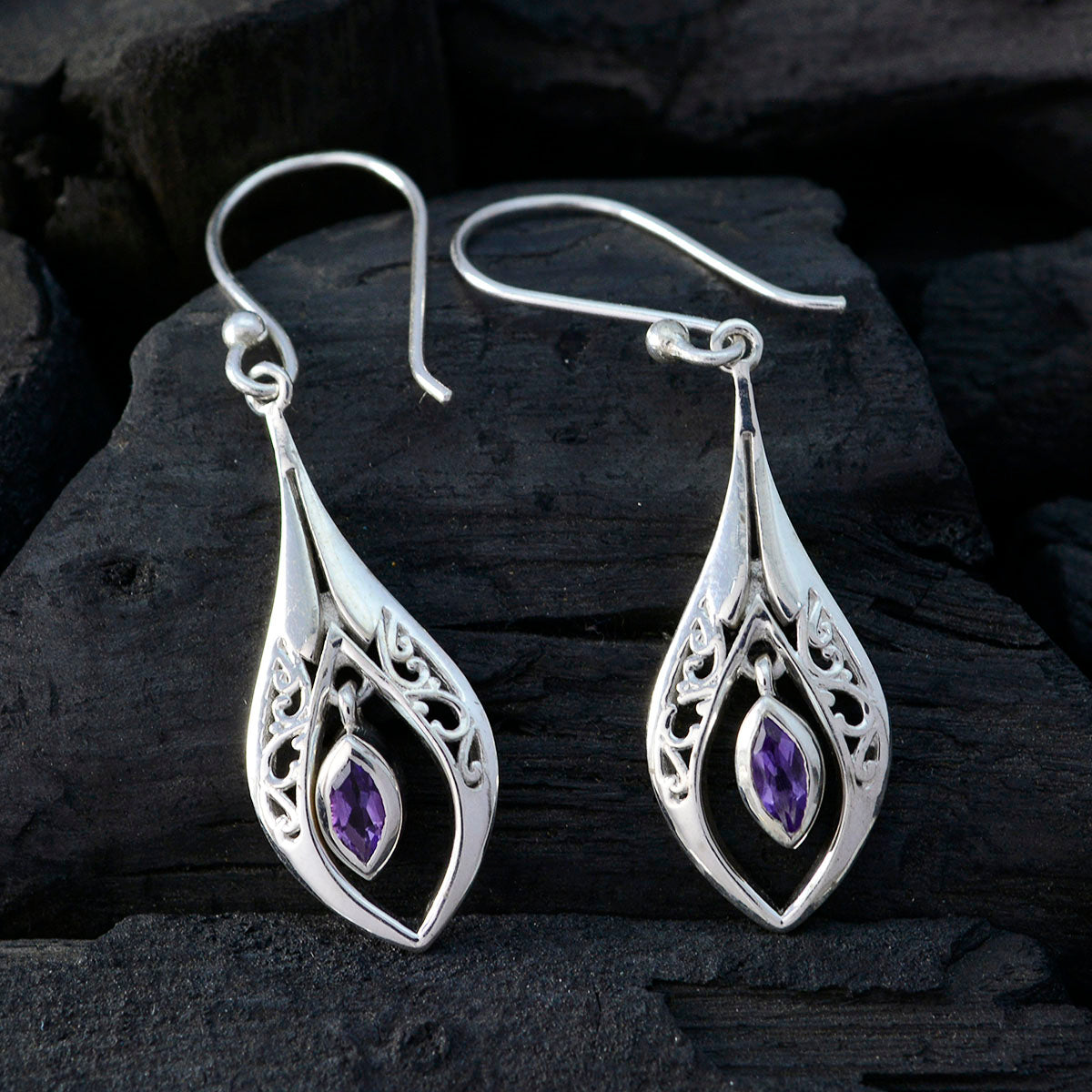 Amethyst-Latin-American-Julia-Solitaire-Dangle-Purple-925-Silver-Earring