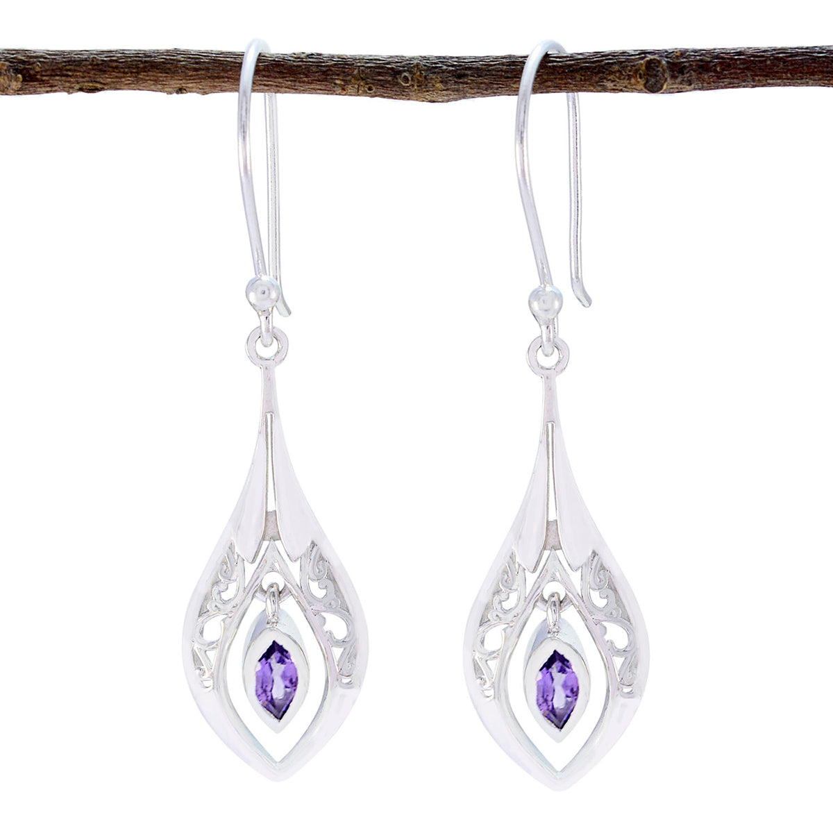 Amethyst-Latin-American-Julia-Solitaire-Dangle-Purple-925-Silver-Earring Immagine principale del prodotto