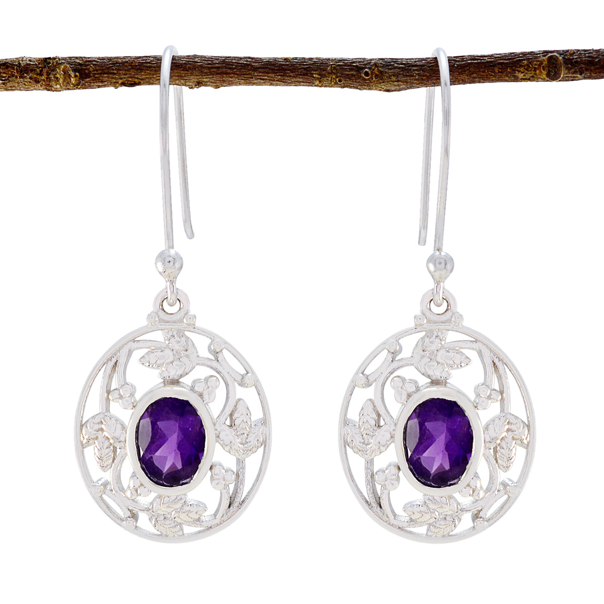 Amethyst-Japanese-Isabel-Solitaire-Dangle-Purple-925-Silver-Earring メイン画像