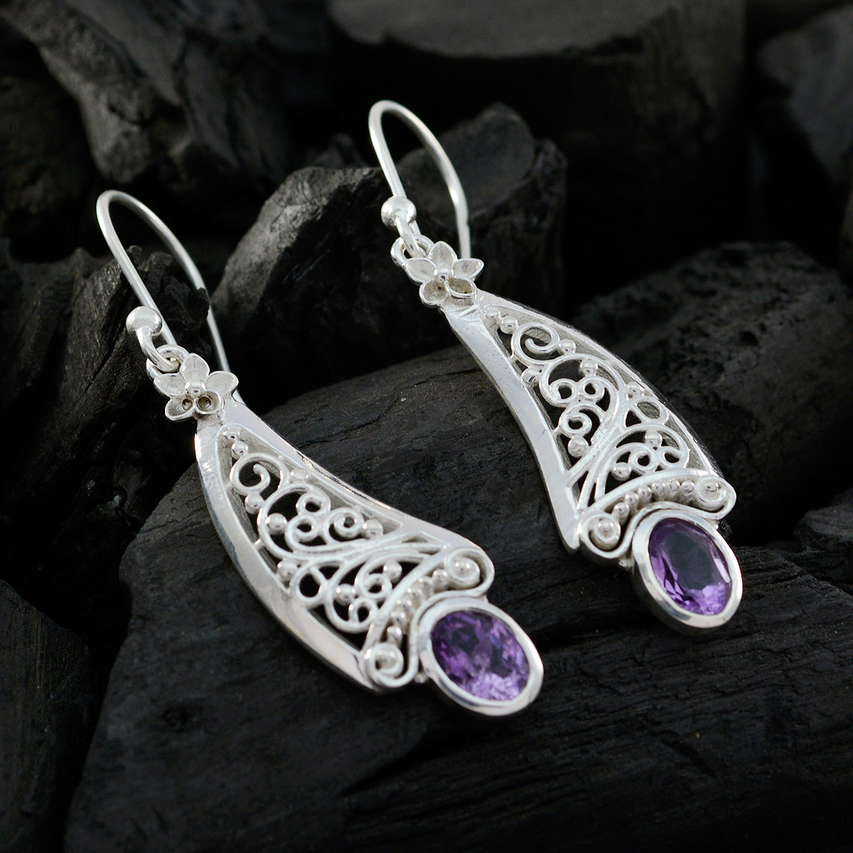 Amethyst Deutscher Katharina Solitär Ohrhänger Lila Sterling Silber Zweitbild