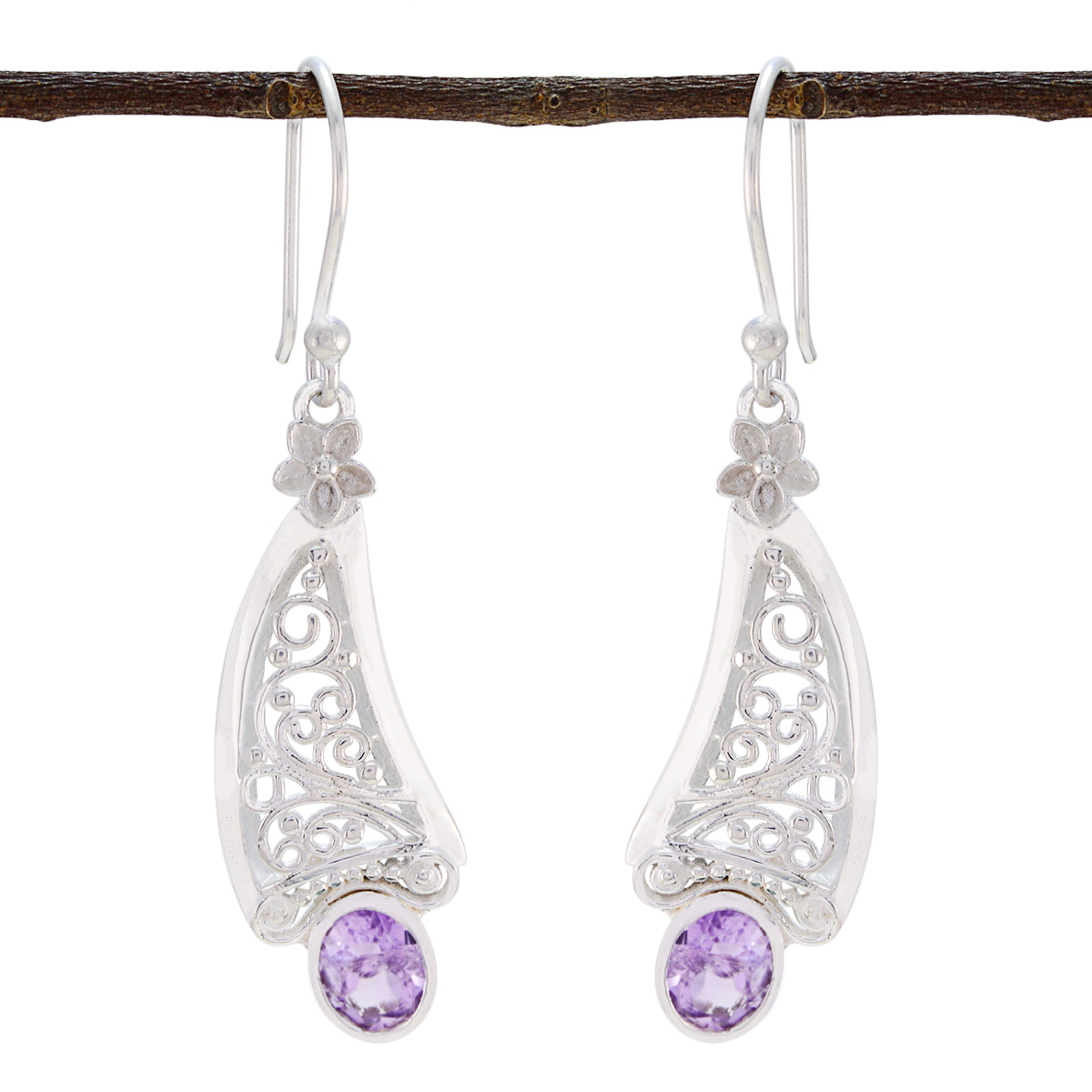 Amethyst-German-Katharina-Solitaire-Dangle-Purple-Sterling-Silver-Earring Hoofdafbeelding
