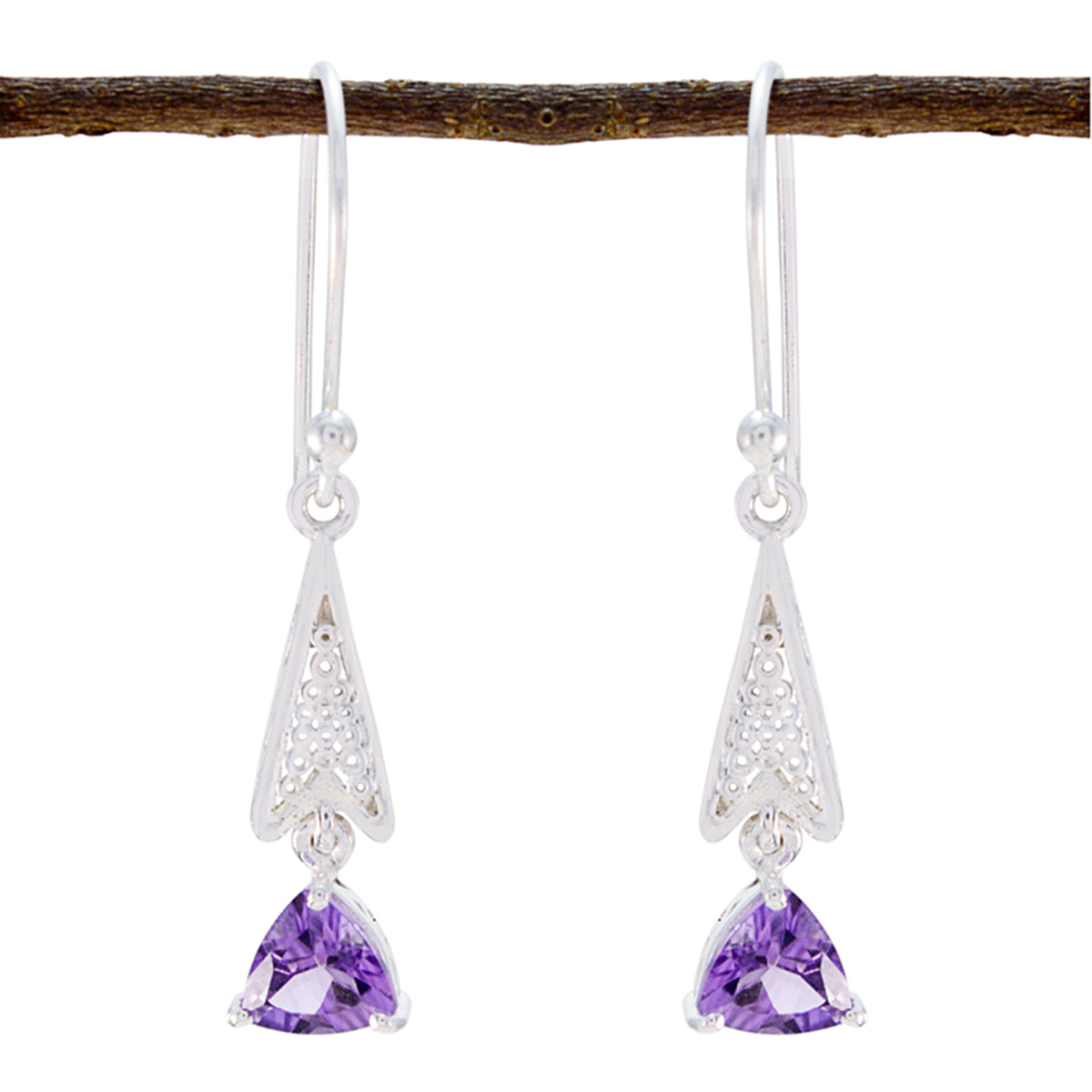 Amethyst-African-Kennedy-Solitaire-Dangle-Purple-Silver-Earring Immagine principale del prodotto