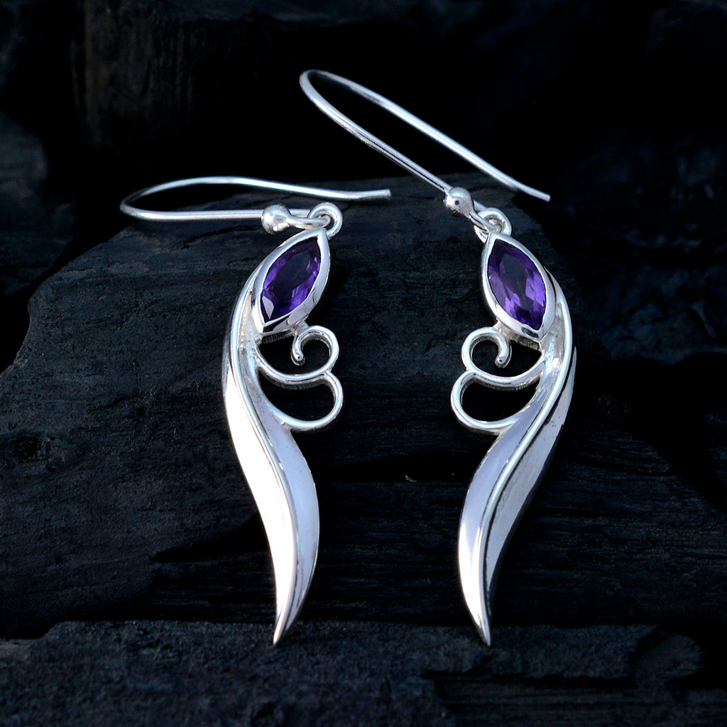 Amethyst-Japanese-Lily-Solitaire-Dangle-Purple-925-Silver-Earring