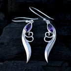 Amethyst-Japanese-Lily-Solitaire-Dangle-Purple-925-Silver-Earring