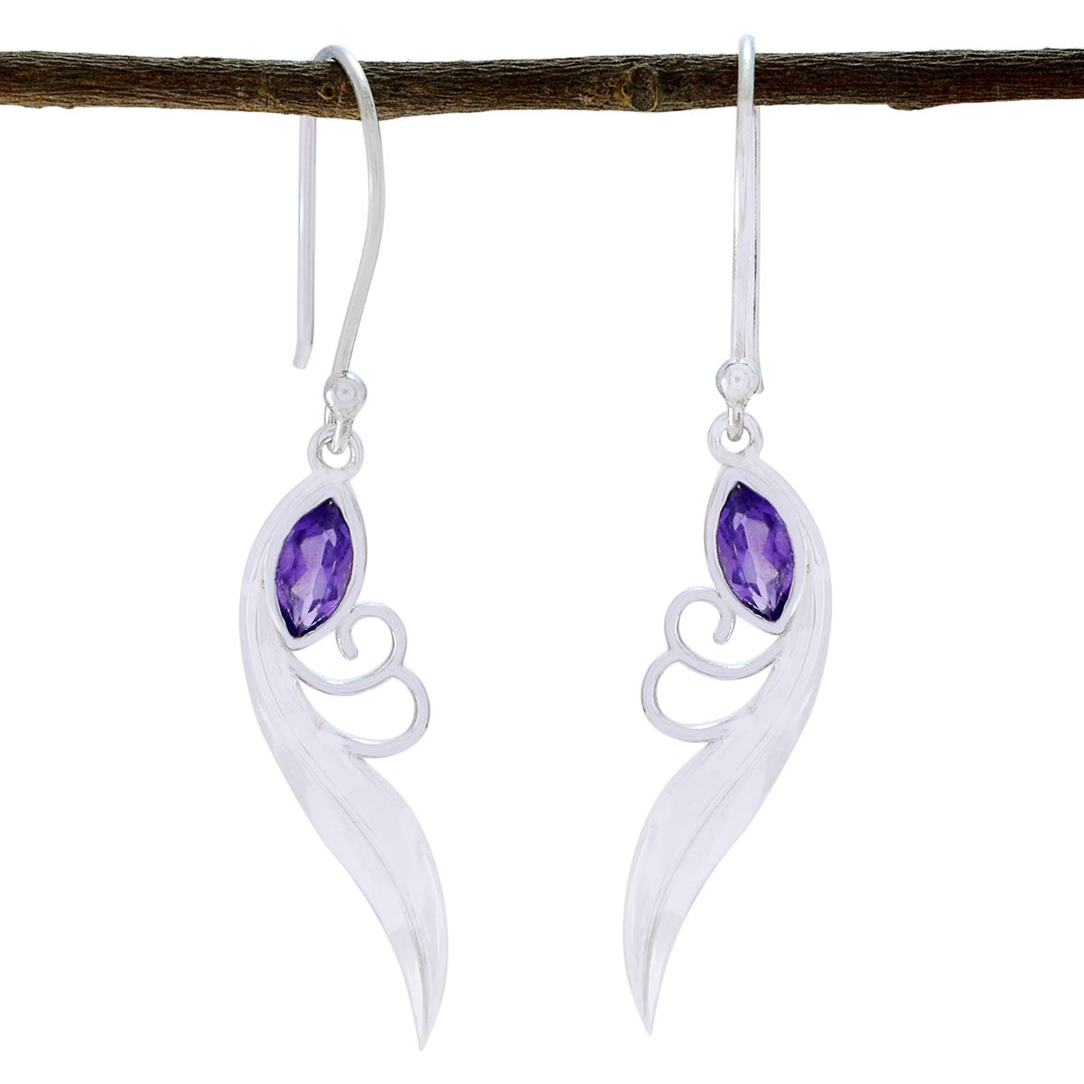Amethyst-Japanese-Lily-Solitaire-Dangle-Purple-925-Silver-Earring