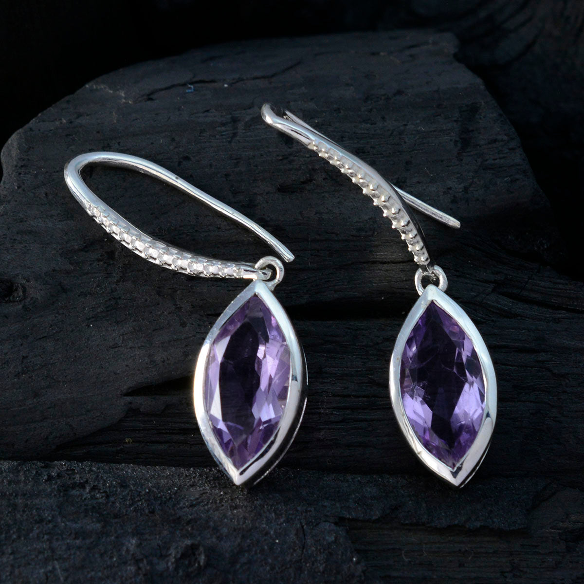 Amethyst Mexican Marie Solitaire Dangle Purple 925 Silver Earring Второстепенное изображение товара