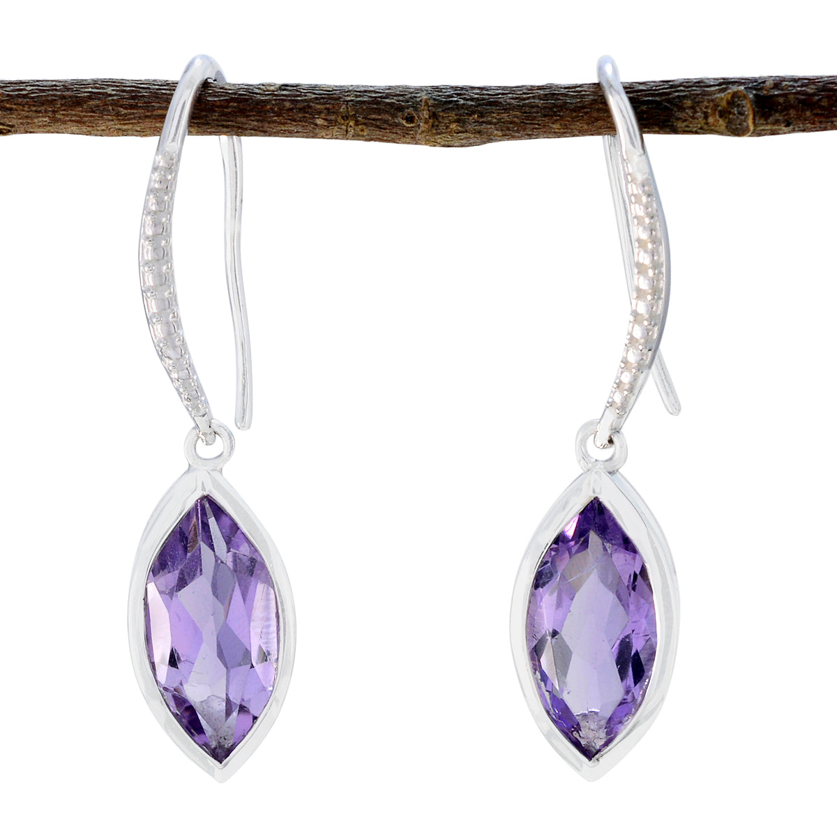 Amethyst-Mexican-Marie-Solitaire-Dangle-Purple-925-Silver-Earring Главное изображение товара