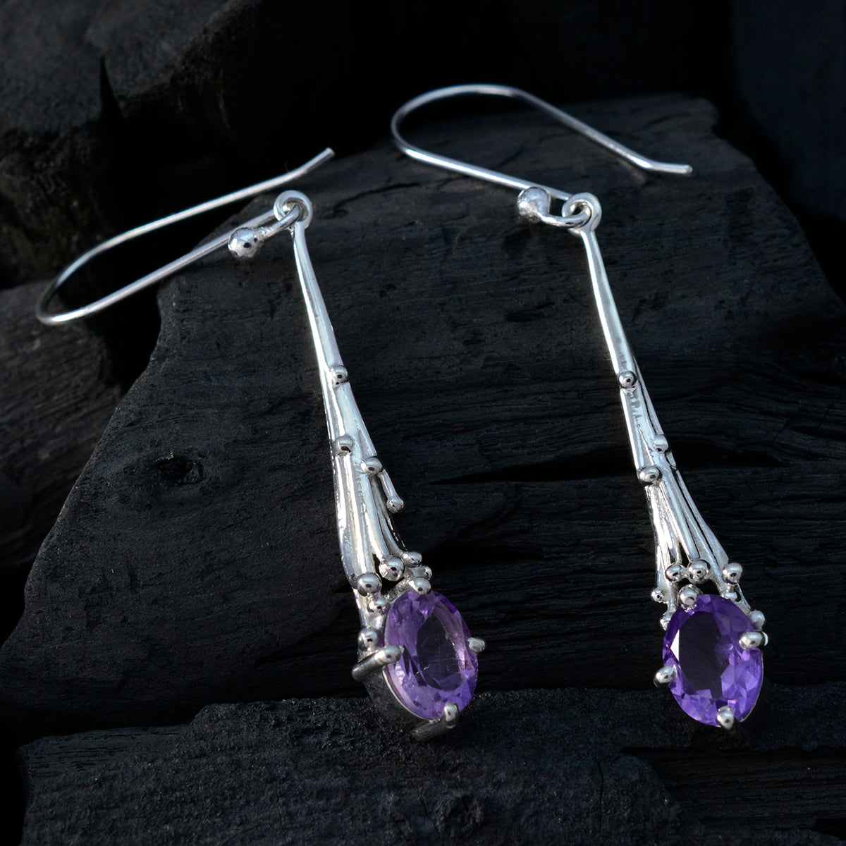 Amethyst-Spanish-Maya-Solitaire-Dangle-Purple-92.5-Silver-Earring