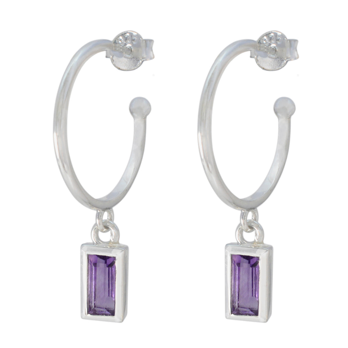 Amethyst-American-Sarah-Solitaire-Dangle-Purple-Silver-Earring Immagine principale del prodotto