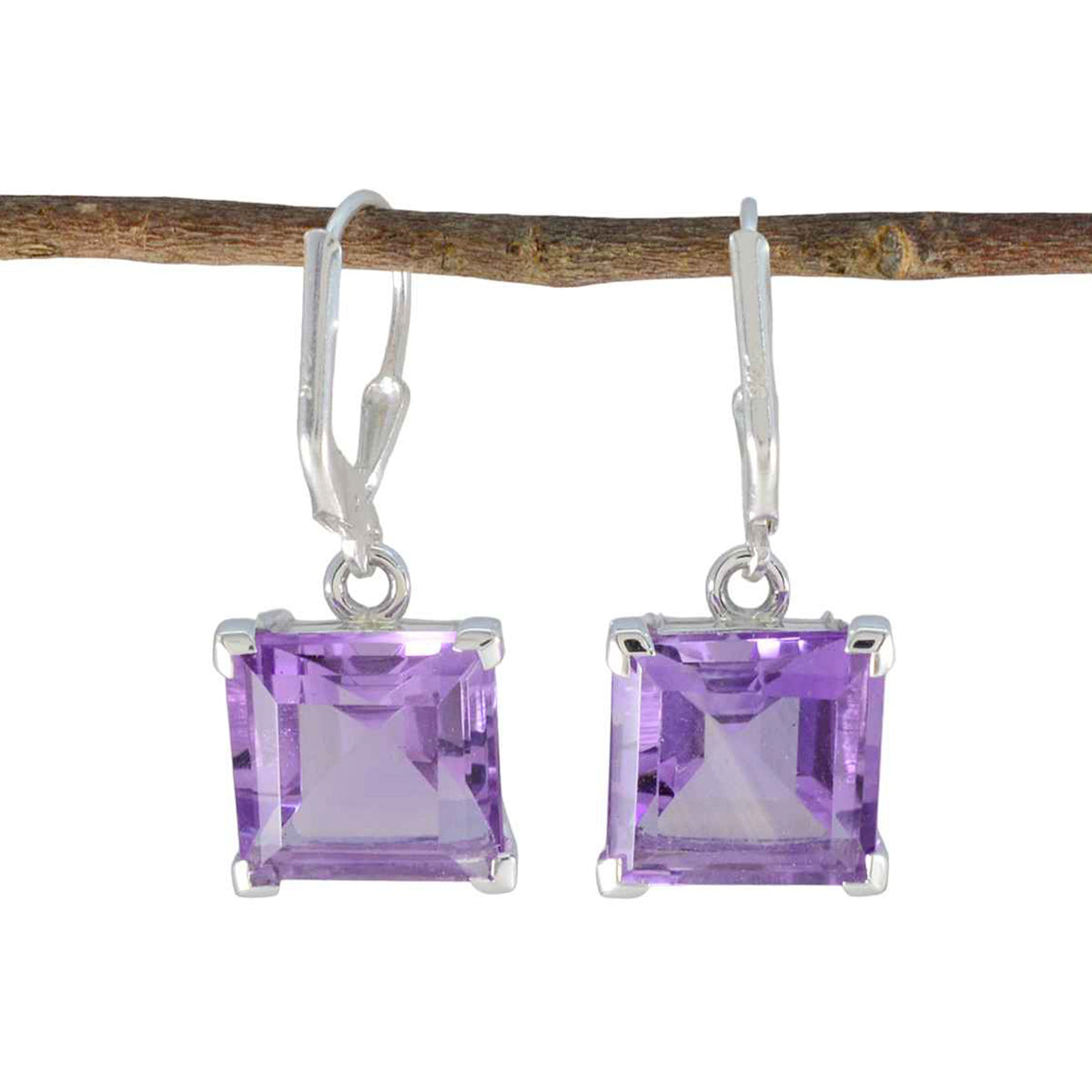 Boucles d'oreilles pendantes en argent violet avec solitaire en améthyste marocaine Image secondaire du produit