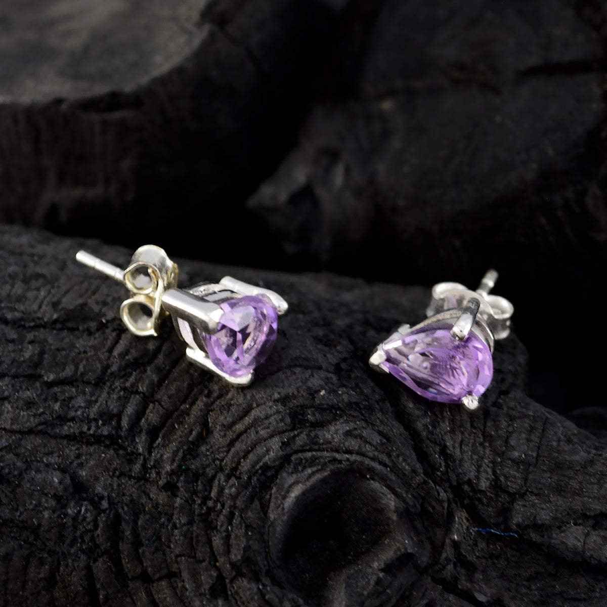 Amethyst Moroccan Yasmin Solitaire Stud Purple Silver Earring Второстепенное изображение товара