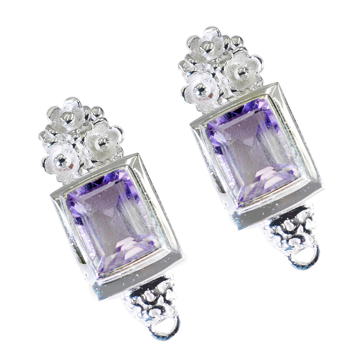 Amethyst American Zoe Solitaire Stud Purple Silver Earring Второстепенное изображение товара