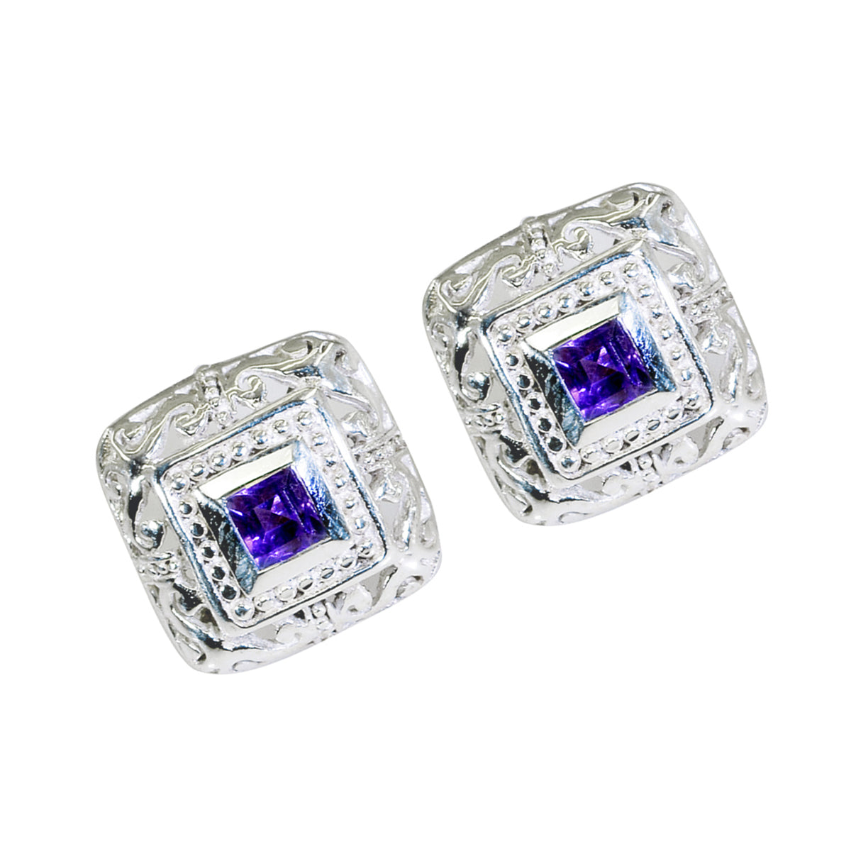 Amethyst Korean Zoey Solitaire Stud Purple 925 Silver Earring Второстепенное изображение товара