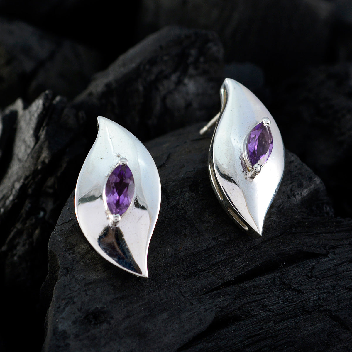 Amethyst Japanese Aiko Solitaire Stud Purple 925 Sterling Silver Earring Второстепенное изображение товара