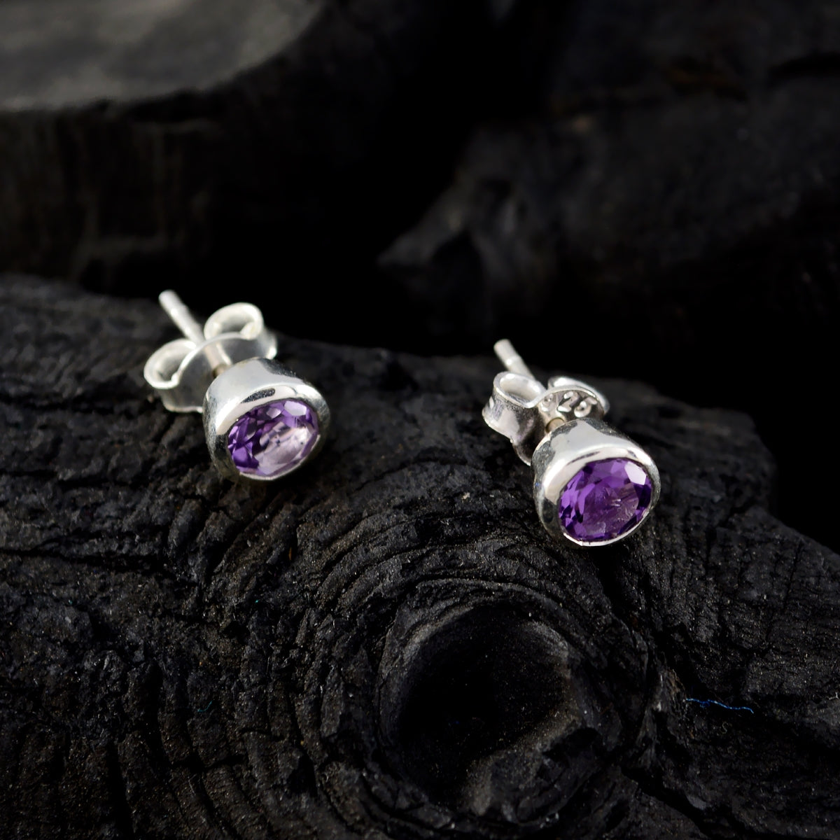 Amethyst German Hua Solitaire Stud Purple 92.5 Silver Earring Второстепенное изображение товара