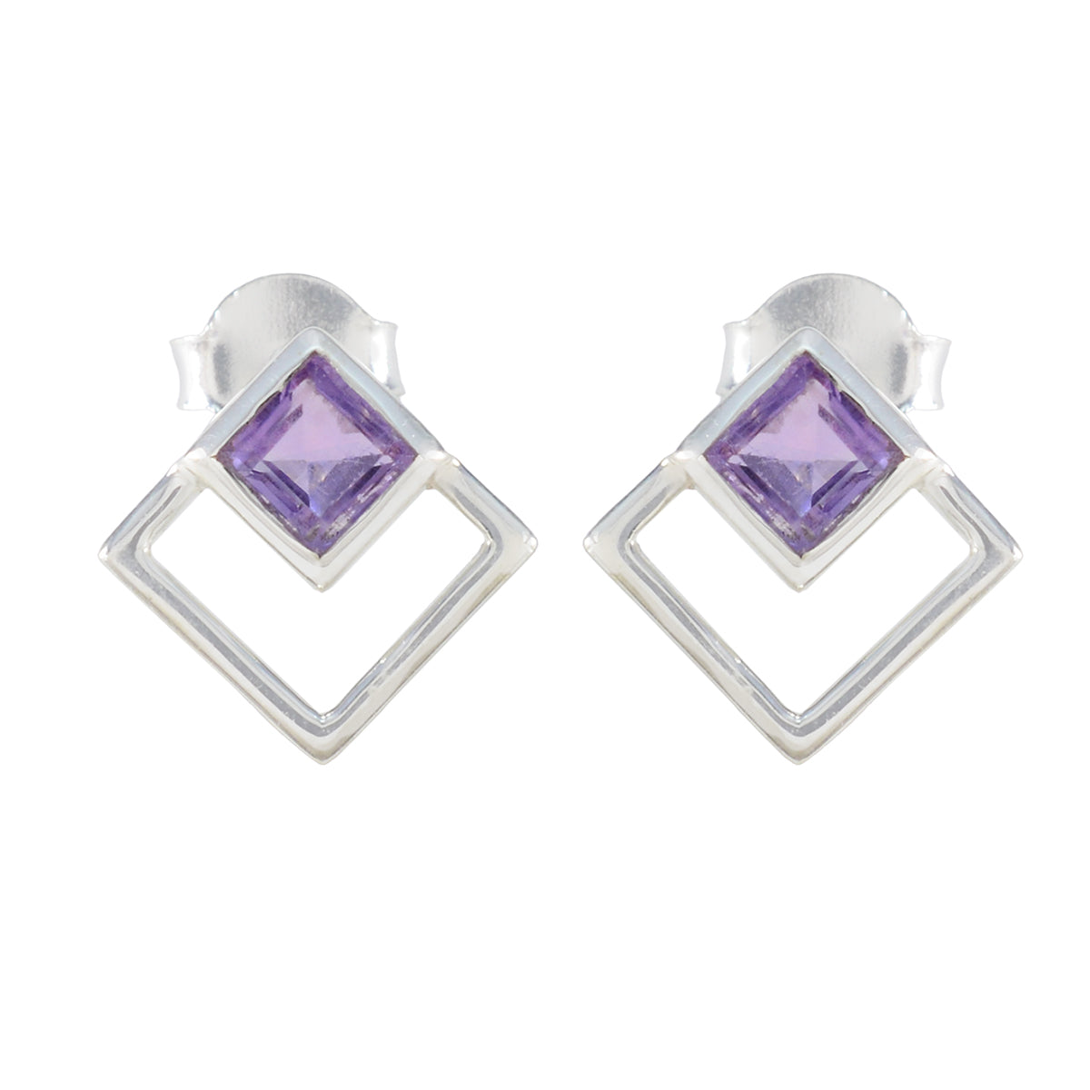 Amethyst-Korean-Yuki-Solitaire-Stud-Purple-Sterling-Silver-Earring Immagine principale del prodotto